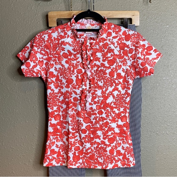 Tory Burch | Tops | Tory Burch Sp Rash Guard Surf Shirt Ruffled Zipper